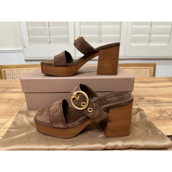 Gianvito Rossi Suede Buckle Dual-Band Platform Slide Sandals 7.5 US 37.5 EU NIB - Picture 4 of 14